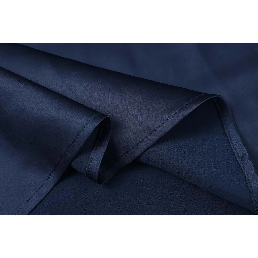 Women's Dark Blue Long Length Silk Satin High Waist Elastic Causal Midi Skirt - Picture 3 of 4